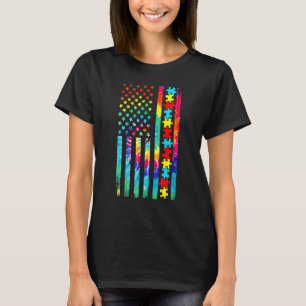 T-shirt Autisme Drapeau Américain Tie Dye Autisme Sensibil