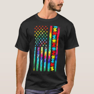 T-shirt Autisme Drapeau Américain Tie Dye Sensibilisation