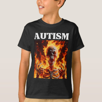 T-shirt Autisme Drôle Cringe Edgy Dur Skeleton Mème Flames