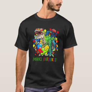 T-shirt Autisme Embrasser les Différences Dinosaure T-Rex