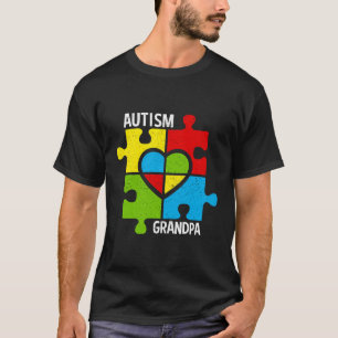 T-shirt Autisme Grand-Père Puzzle Pièces Et Coeur