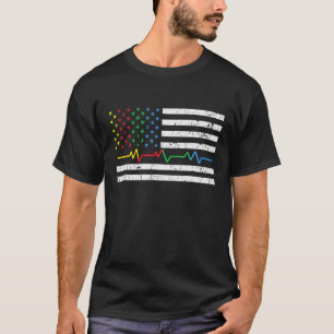 T-shirt Autisme Heartbeat American Flag Ribbon Couleur Aut