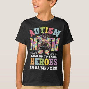 T-shirt Autisme Maman Élever Héros Messy Bun Autistique