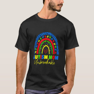 T-shirt Autisme Maman Incassable Arc-en-ciel Leopard Femme