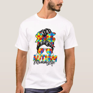 T-shirt Autisme maman Messy Bun Lunettes de soleil Bandana