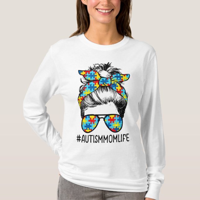 T-shirt Autisme Maman Vie Messager Lunettes de soleil Band (Devant)