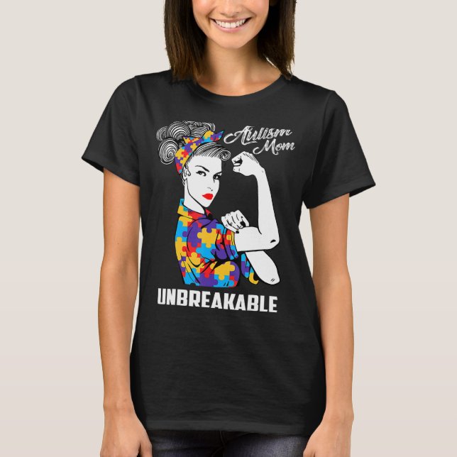 T-shirt Autisme Maman Vie Messy Bun Bleached Fête des Mère (Devant)