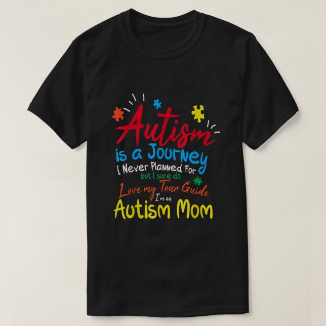 T-shirt Autisme Maman Voyage I Love My Tour Guide Autisme  (Design devant)