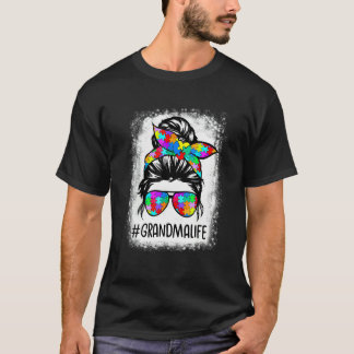 T-shirt Autisme Mamie Vie Chignon Désordonné Puzzle Échoué
