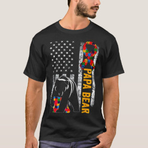 T-shirt Autisme ours Papa American Flag Sensibilisation