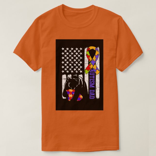 T-shirt Autisme Papa Sensibilisation Ruban Ours Maman Amer (Design devant)