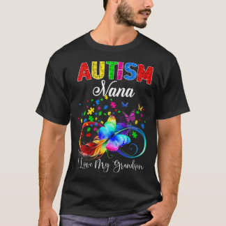 T-shirt Autisme Papillon Femme Nana I Love My Grandson Su