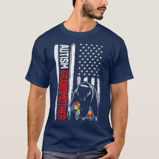 T-shirt Autisme rétro Grand-mère Ours Joueur du drapeau am