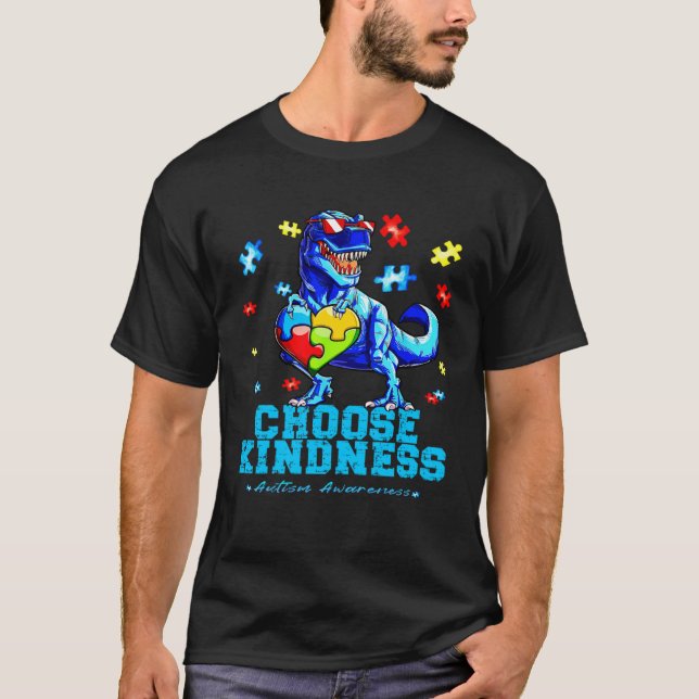 T-shirt Autistic Pride Day Dinosaur TRex Choose Kindness M (Devant)