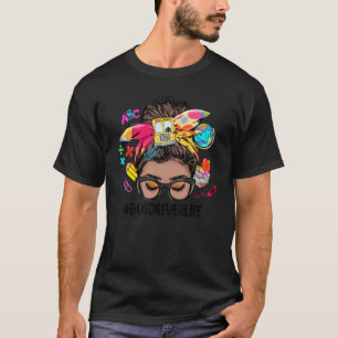 T-shirt Autobus Vie Messy Bun Black Women Retour À Scho