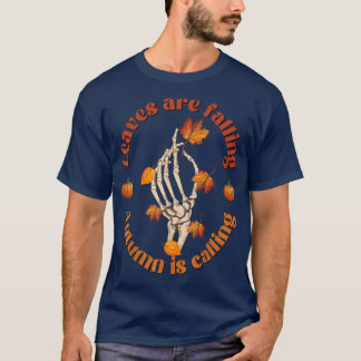 T-shirt Automne Citrouille Skeleton Feuilles tombent Autom