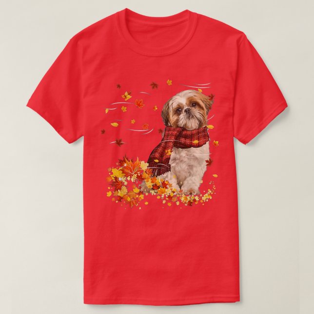 T-shirt Automne Écharpe Chih Tzu Chien Automne Chute Feuil (Design devant)