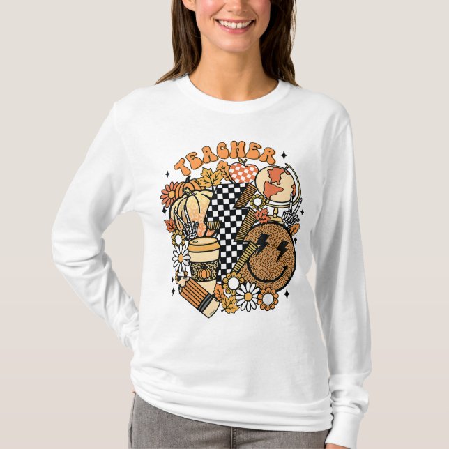 T-shirt Automne Enseignant Rétro Vie d'enseignant Automne  (Devant)