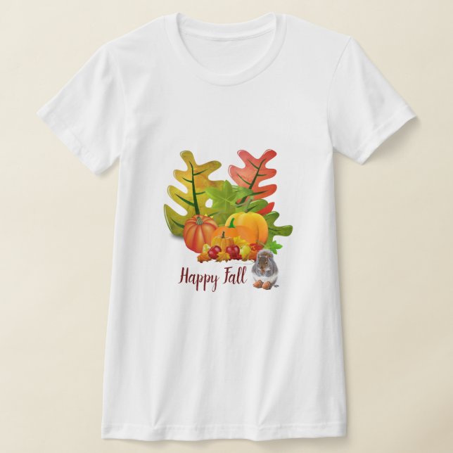 T-shirt Automne Feuilles Citrouille et saison des écureuil (Poser)