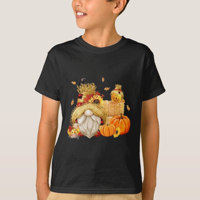 T-shirt Automne Gnome Scarecrow Gnome Automne Halloween Th (Devant)