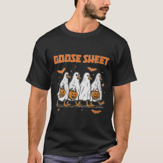 T-shirt Automne Halloween Femmes Oie Feuille Fantôme Flora