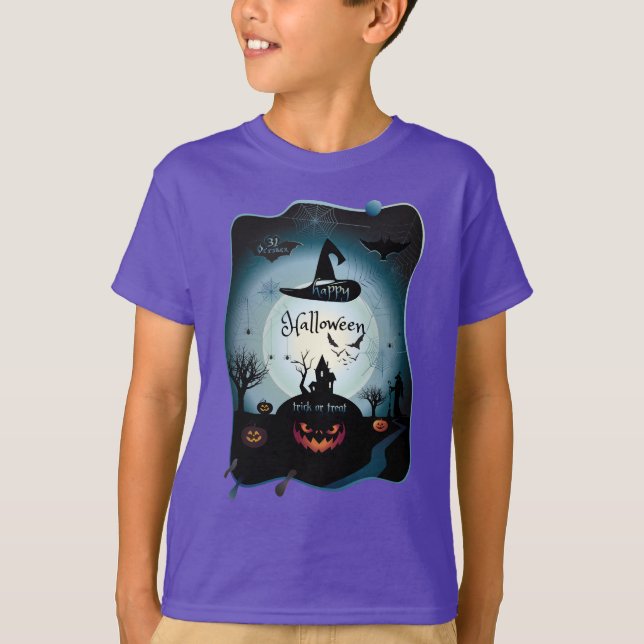 T-shirt Automne Halloween Party "tour ou régaler" art drôl (Devant)