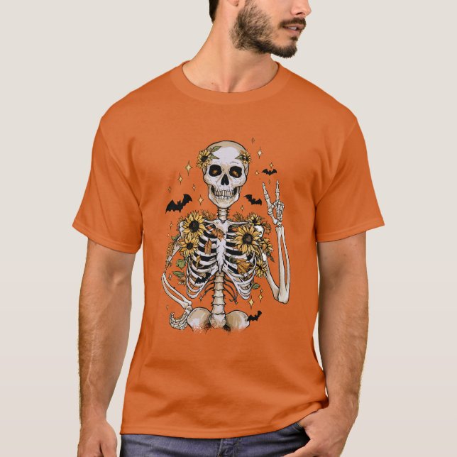 T-shirt Automne Halloween Skeleton Orange (Devant)