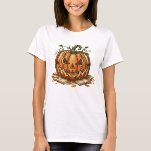T-shirt Automne Livre Citrouille Retro Lecture Bibliothéca