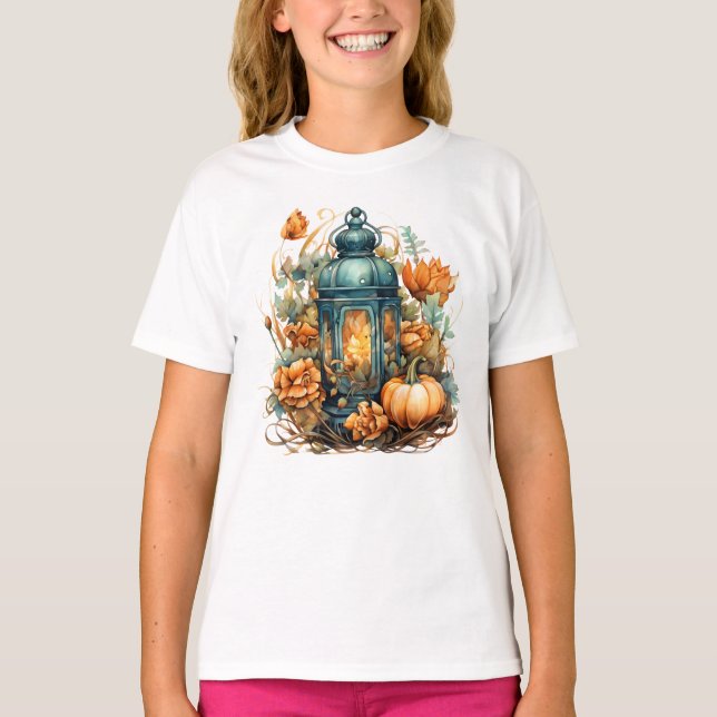 T-shirt Automne Thanksgiving Citrouille Lanterne Harvest (Devant)