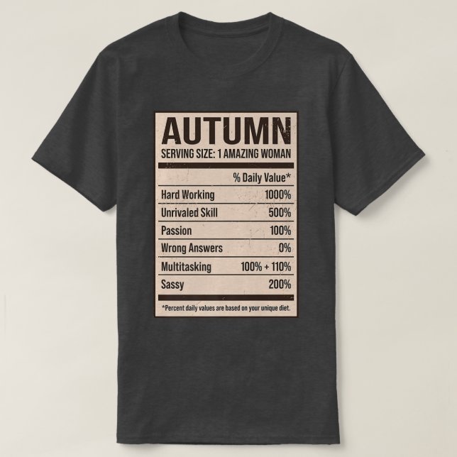 T-shirt Automne Valeur nutritive Nom Pseudo Alias Titre F (Design devant)