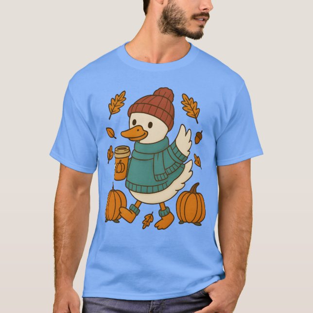 T-shirt Autumn Cozy Duck with Pumpkin Caf boy (Devant)