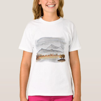 T-shirt Autumn Mountain Lake Paysage Aquarelle paisible