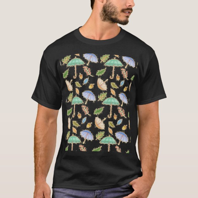 T-shirt Autumn Umbrella Pattern HandDrawn Fall Leaves and  (Devant)