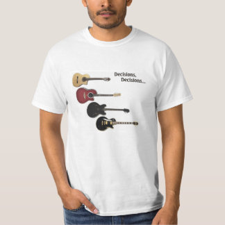 T-shirt avec 4 guitares et décisions, décisions…