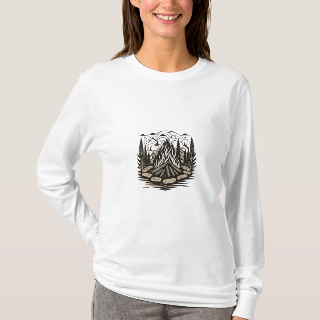 T-shirt avec croquis de feu de camp (Devant)