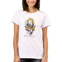 T-shirt avec fleur de protéa, or et texte