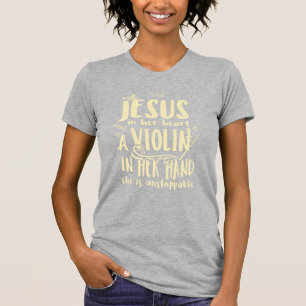 T-shirt Avec Jésus dans son coeur Un Violon dans sa main