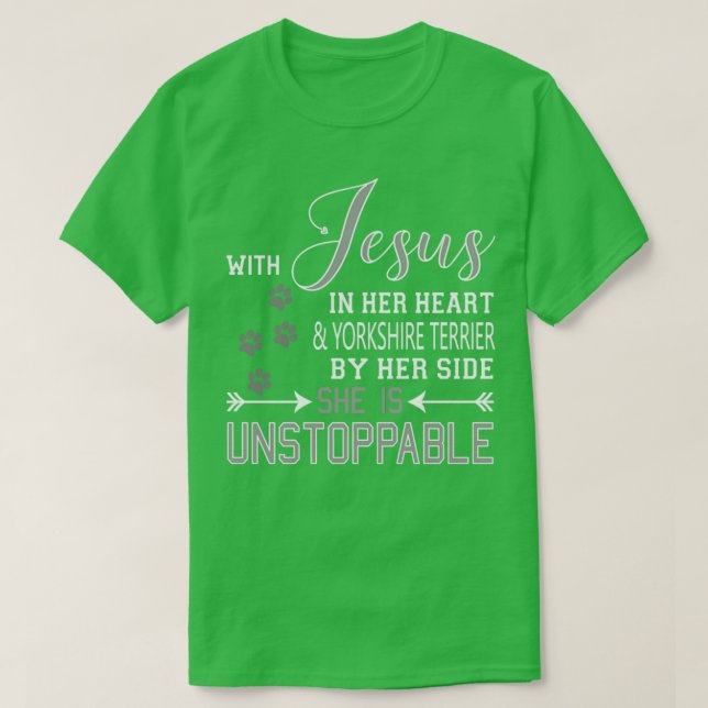 T-SHIRT AVEC JÉSUS DANS SON COEUR YORKSHIRE TERRIER PAR CÔ (Design devant)