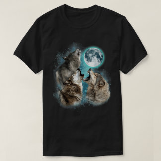 T-shirt avec loups hurlant sous la pleine lune en 