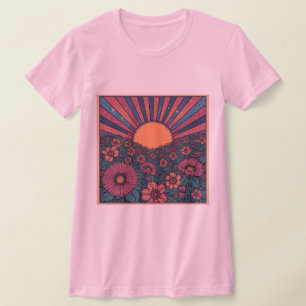 T-shirt avec motif de champ de fleurs au lever du 
