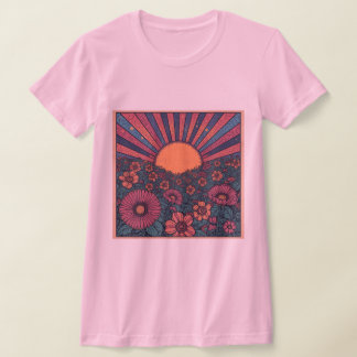 T-shirt avec motif de champ de fleurs au lever du