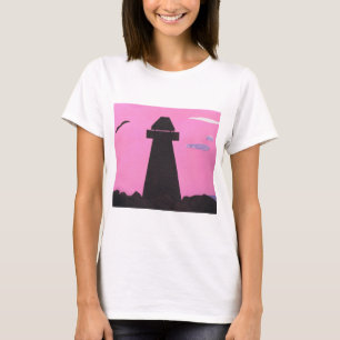 T-shirt avec silhouette de phare au coucher du sol