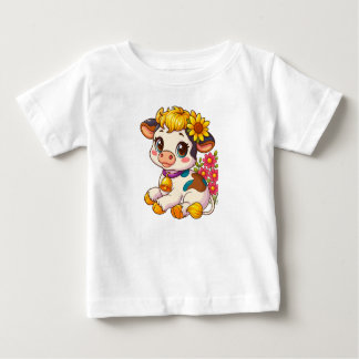 T-shirt avec un bébé vache mignon et des fleurs