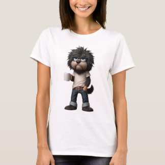 T-shirt avec un chien qui a une tasse dans la main