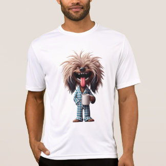 T-shirt avec un chien qui a une tasse dans la main