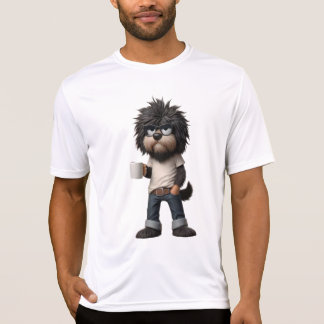 T-shirt avec un chien qui a une tasse dans la main