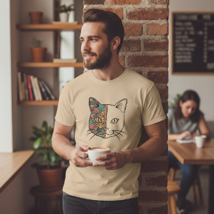 T-shirt avec visage de chat floral artistique mand