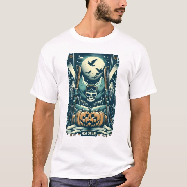 T-shirt Aventure de ski Éffrayant sur la Lune (Devant)