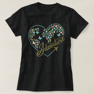 T-shirt Aventure en mode avion Graphique de cœur pour femm
