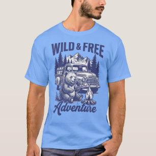 T-shirt Aventure Sauvage & Libre – Camping Ours Feu de Cam